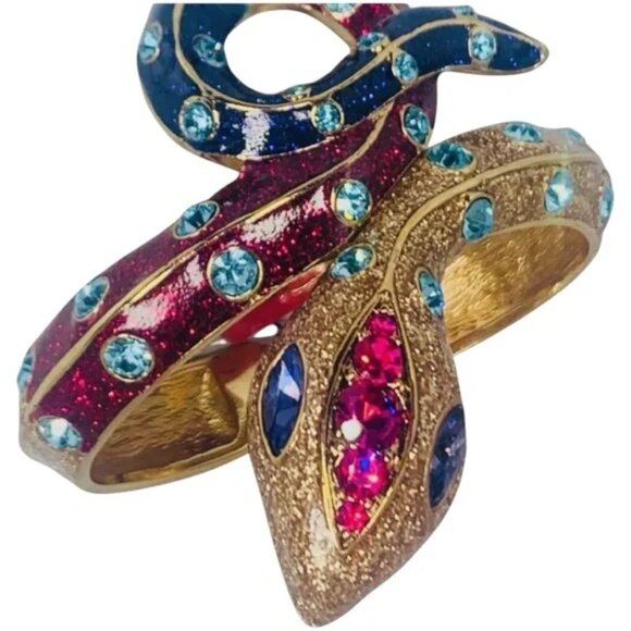 ***Vintage*** Betsey Johnson Gold Raspberry and Purple Snake Bracelet - Picture 1 of 2